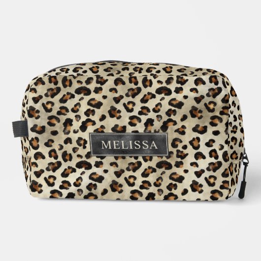 Leopard Animal Print With Black Faux Foil And Name Waschbeutel (Vorderseite)