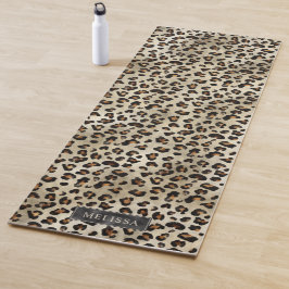 Leopard Animal Print With Black Faux Foil And Name Yogamatte
