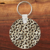 Leopard Animal Print With Black Faux Foil Monogram Schlüsselanhänger (Rückseite)