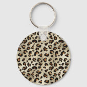 Leopard Animal Print With Black Faux Foil Monogram Schlüsselanhänger (Rückseite)