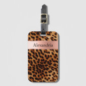 Leopard Animal Rose Rosa Ribbon Name Gepäckanhänger (Vorderseite Vertikal)