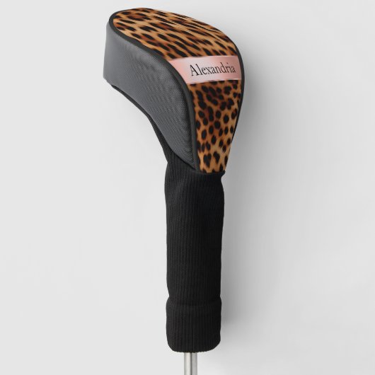 Leopard Animal Rose Rosa Ribbon Name Golf Headcover (angewinkelt)