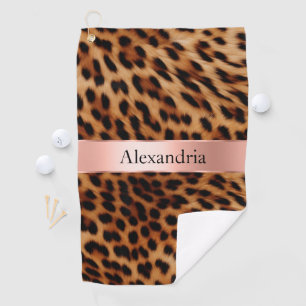 Leopard Animal Rose Rosa Ribbon Name Golfhandtuch