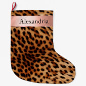 Leopard Animal Rose Rosa Ribbon Name Großer Weihnachtsstrumpf (Vorderseite)