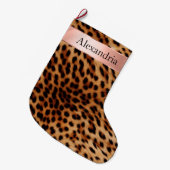 Leopard Animal Rose Rosa Ribbon Name Großer Weihnachtsstrumpf (Vorderansicht (hängend))