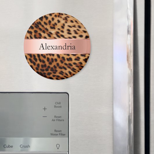 Leopard Animal Rose Rosa Ribbon Name Magnet (In Situ (Kühlschrank))