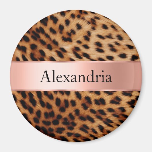 Leopard Animal Rose Rosa Ribbon Name Magnet (Vorne)