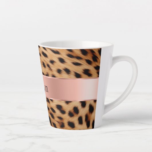 Leopard Animal Rose Rosa Ribbon Name Milchtasse (Rechts)