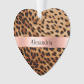 Leopard Animal Rose Rosa Ribbon Name Ornament (Vorderseite)