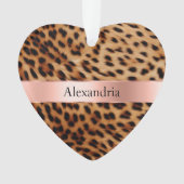 Leopard Animal Rose Rosa Ribbon Name Ornament (Vorderseite)