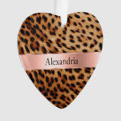 Leopard Animal Rose Rosa Ribbon Name Ornament (Vorderseite)