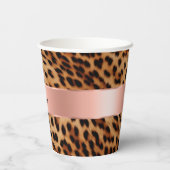 Leopard Animal Rose Rosa Ribbon Name Pappbecher (Rückseite)