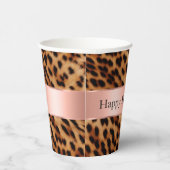 Leopard Animal Rose Rosa Ribbon Name Pappbecher (Rechts)