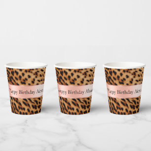 Leopard Animal Rose Rosa Ribbon Name Pappbecher