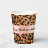 Leopard Animal Rose Rosa Ribbon Name Pappbecher (Vorderseite)