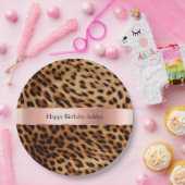 Leopard Animal Rose Rosa Ribbon Name Pappteller (Party)