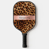 Leopard Animal Rose Rosa Ribbon Name Pickleball Schläger (Vorderseite)