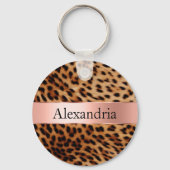 Leopard Animal Rose Rosa Ribbon Name Schlüsselanhänger (Vorderseite)