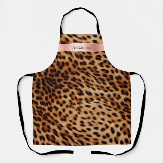 Leopard Animal Rose Rosa Ribbon Name Schürze (Vorderseite)