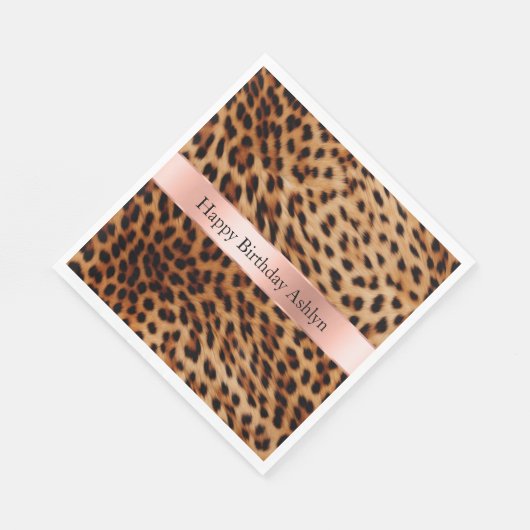 Leopard Animal Rose Rosa Ribbon Name Serviette (Ecke)