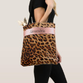 Leopard Animal Rose Rosa Ribbon Name Tasche (Von Nahem)