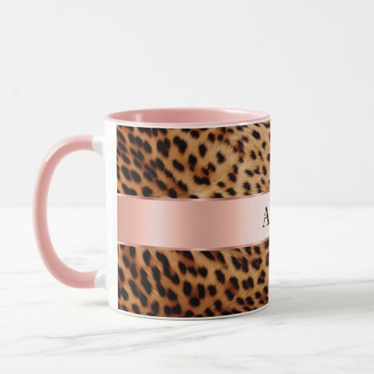 Leopard Animal Rose Rosa Ribbon Name Tasse (Links)