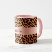 Leopard Animal Rose Rosa Ribbon Name Tasse (VorderseiteRechts)