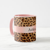Leopard Animal Rose Rosa Ribbon Name Tasse (Vorderseite Links)