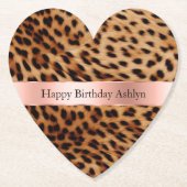 Leopard Animal Rose Rosa Ribbon Name Untersetzer (Vorderseite)