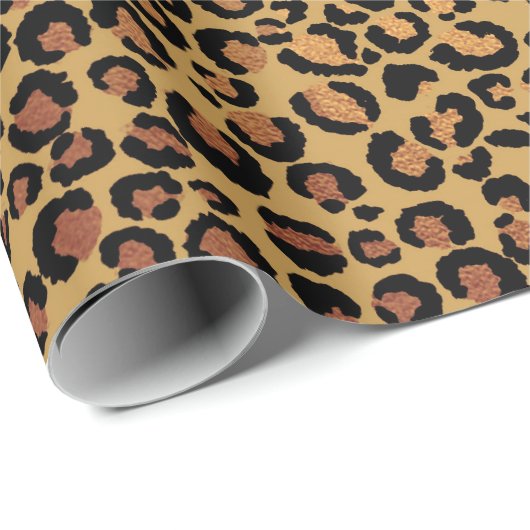 Leopard Animal Skin Gold Black Bronze African Fell Geschenkpapier (Rolleneckpunkt)