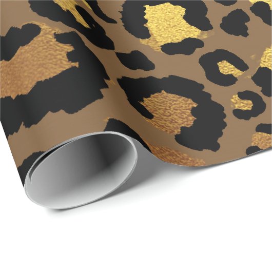 Leopard Animal Skin Gold Black Bronze African Lux Geschenkpapier (Rolleneckpunkt)