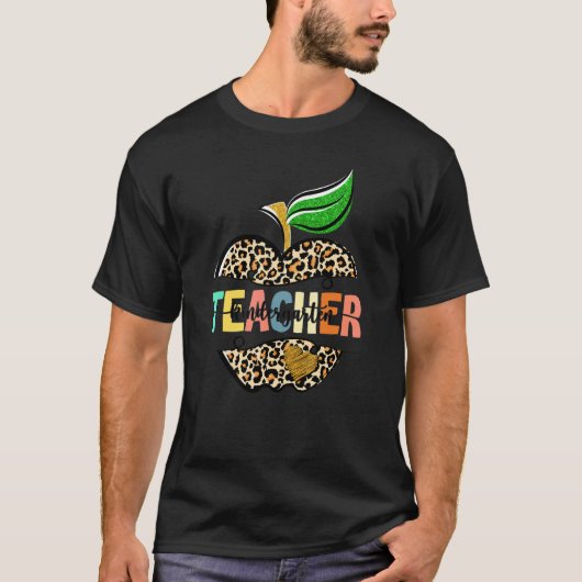 Leopard Apple Kindergarten Lehrer Rück Schule Tee (Vorderseite)