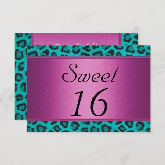 Leopard Aquamarin Pink Sweet 16 Einladung (Vorne/Hinten)