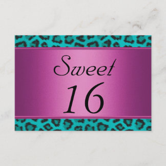 Leopard Aquamarin Pink Sweet 16 Einladung