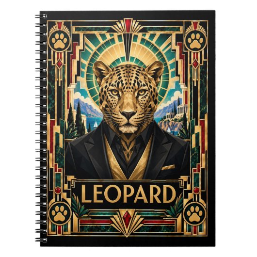 Leopard, Art Deco Wildtiere Notizblock (Vorderseite)