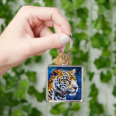 Leopard auf blauem Hintergrund Schlüsselanhänger (Hand)