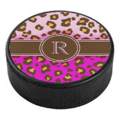 Leopard-Aufdruck rosa braun Monogramm Eishockey Puck (3/4)