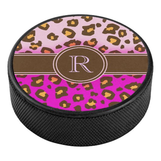Leopard-Aufdruck rosa braun Monogramm Eishockey Puck (3/4)