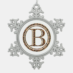 Leopard B Schneeflocken Zinn-Ornament