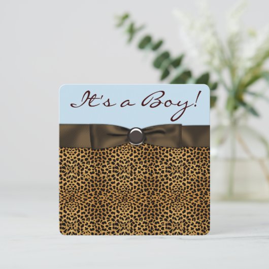 Leopard Baby Boy Dusche Einladung (Stehend Vorderseite)