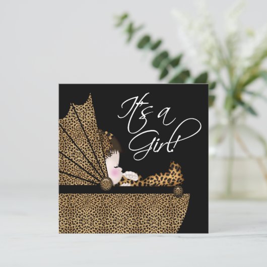 Leopard Baby Girl Dusche Einladung (Stehend Vorderseite)