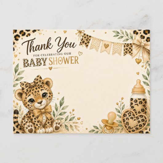 Leopard Baby Shower Danke Postkarte (Vorderseite)