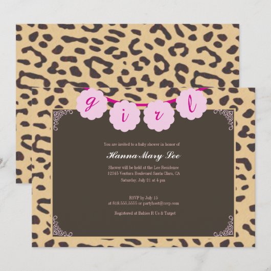 Leopard Baby Shower Einladung (Vorne/Hinten)