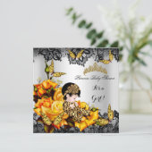 Leopard Baby Shower Girl Butterfly Yellow Grau Einladung (Stehend Vorderseite)