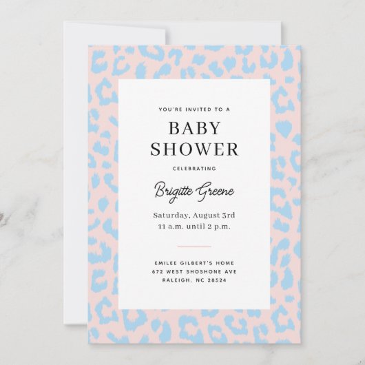 Leopard Baby Shower, pink und blau Geschlecht Einladung (Vorderseite)