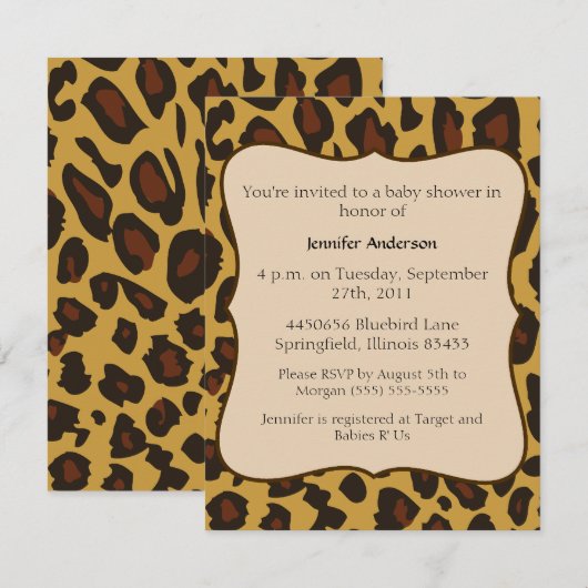 Leopard-Babyparty Einladung (Vorne/Hinten)