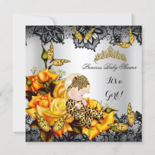 Leopard-Babyparty Mädchen Schmetterling Gelb Grau Einladung
