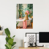 Leopard-Bad-Poster, Lustige Tier-Badezimmer-Kunst Poster (Heimbüro)