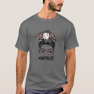 Leopard Ball Mama Life Messy Bun Game Day Mütter T-Shirt