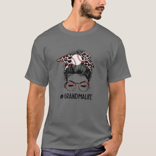 Leopard Ball Oma Life Messy Bun Game Day Mothe T-Shirt (Vorderseite)